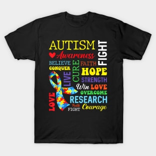 Autism Hope Overcome Awareness Love Cure Fight Strength T-Shirt